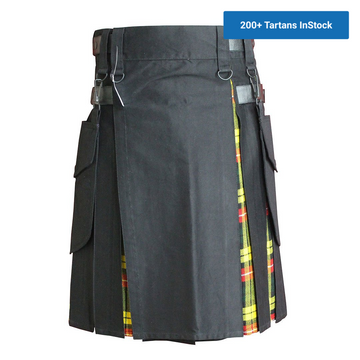 imperial-highland-supplies-black-hybrid-kilt-with-buchanan-tartan-front